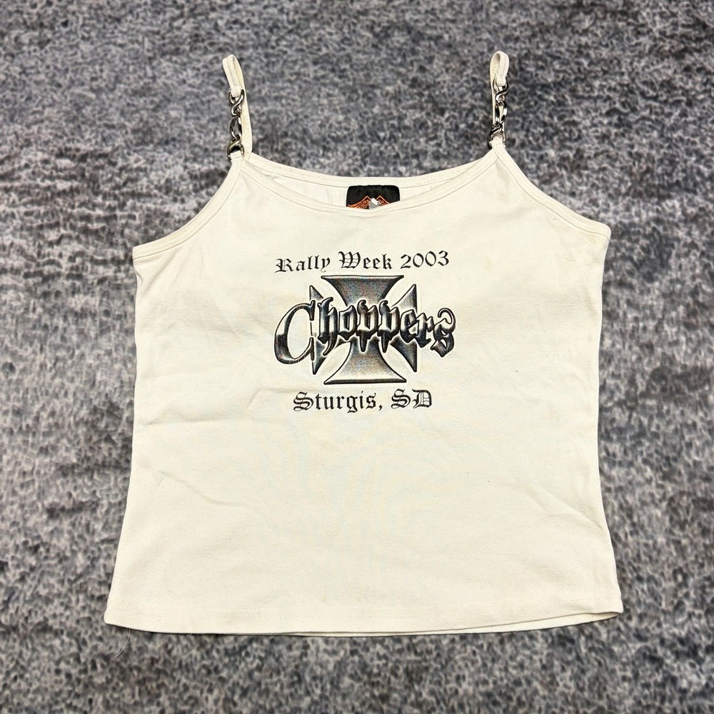 VTG Choppers Rally Week 2003 Tank Top Ribbed Crop Size Large White Biker Y2K